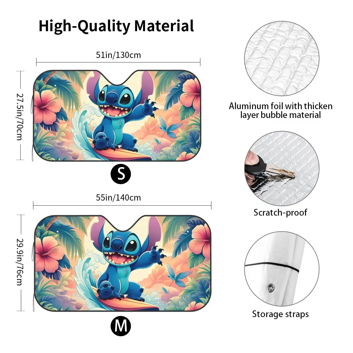 Lilo Stitch Kawaii Cartoon Novelty Windshield Sunshade 70x130cm Aluminium Foil Car Sunshade UV Protector