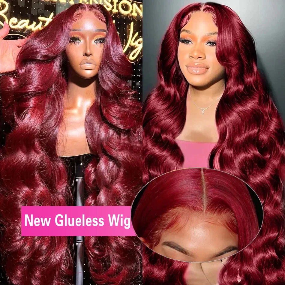 

99J Burgundy New Glueless Wig 13x4 Lace Frontal Wig Human Hair Body Wave Lace Front Wig Red Transparent 5x5 Lace Closure Wig