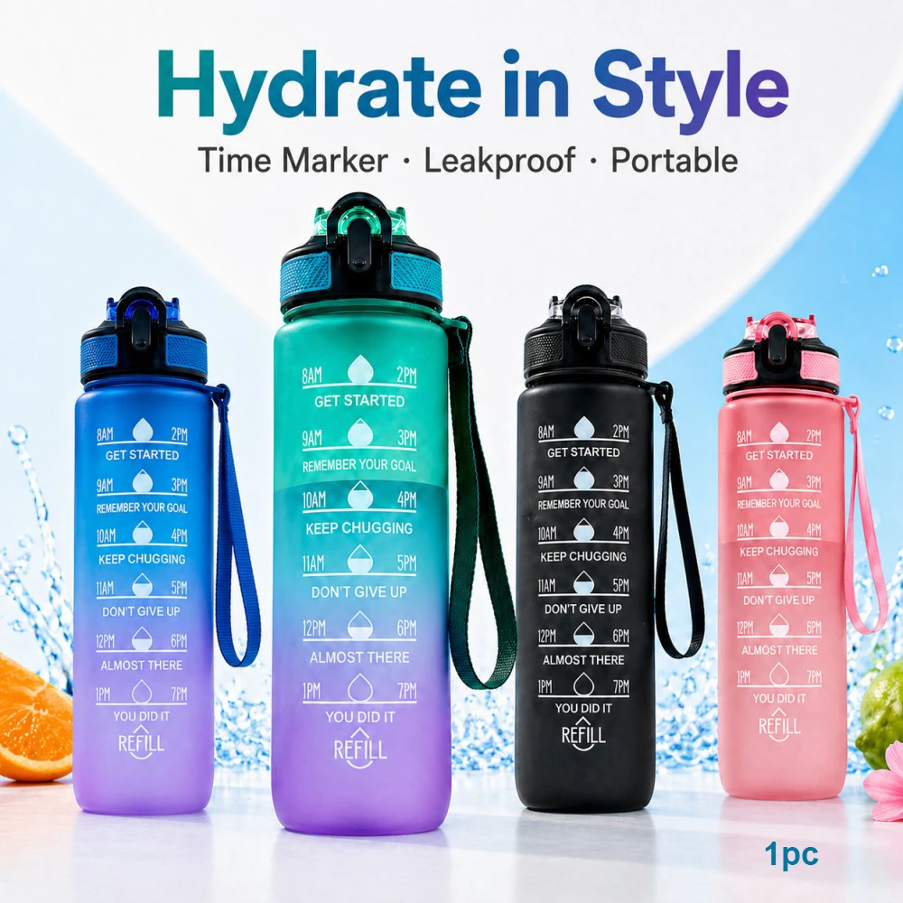 Large Gradient Leakproof Water Bottle with Time Marker - Ideal for Sports, Fitness, and Everyday Use