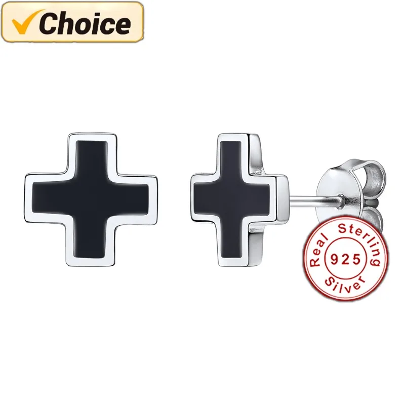 

Cross Earrings 925 Sterling Silver Post Hypoallergenic Ear Jewelry for Sensitive Ear Black Enamel Cross Stud Earrings