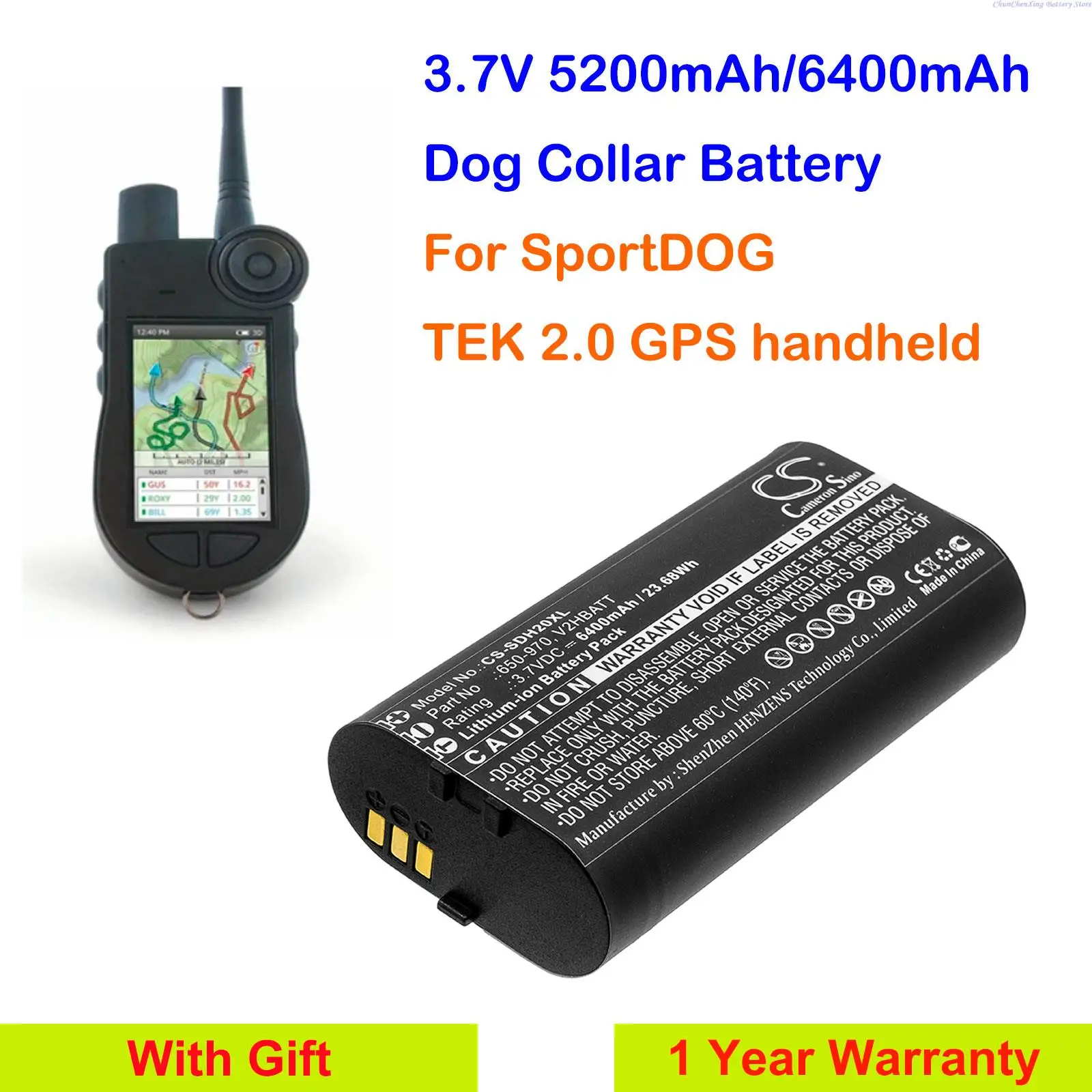 Batteria Per Collare Di Cane Cameron Sino 5200Mah/6400Mah 650-970, V2Hbatt Per Sportdog Tek 2.0 Gps Palmare