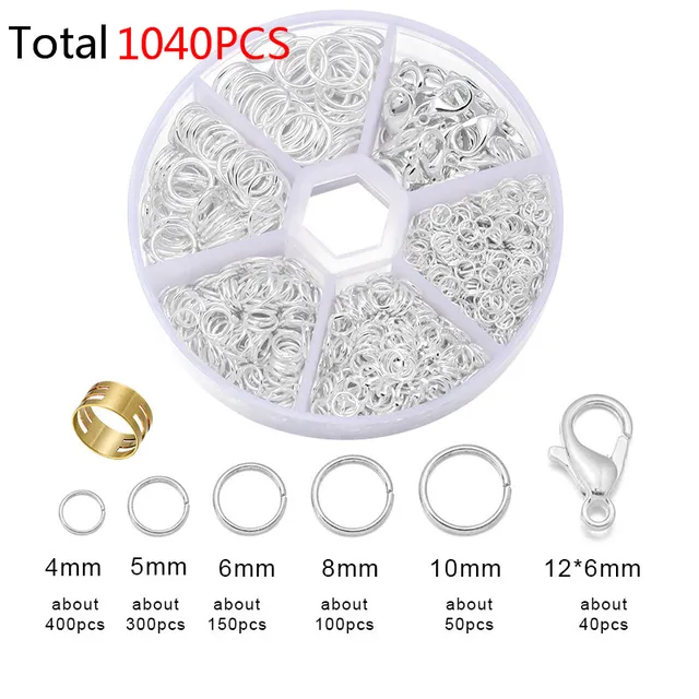 450-1450pcs/Box Jewelry Making Kits Lobster Clasp Open Jump Rings End Crimps Beads Box Sets Handmade Bracelet Necklace Findings L4 Silver