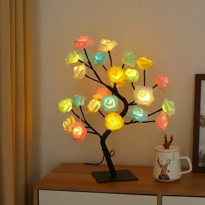 24 LED Rose Lamp, Rose Light Tree Table Top Decorations for Wedding Mother's Day Valentine’s Day Decorations, Gift for Girls Mom