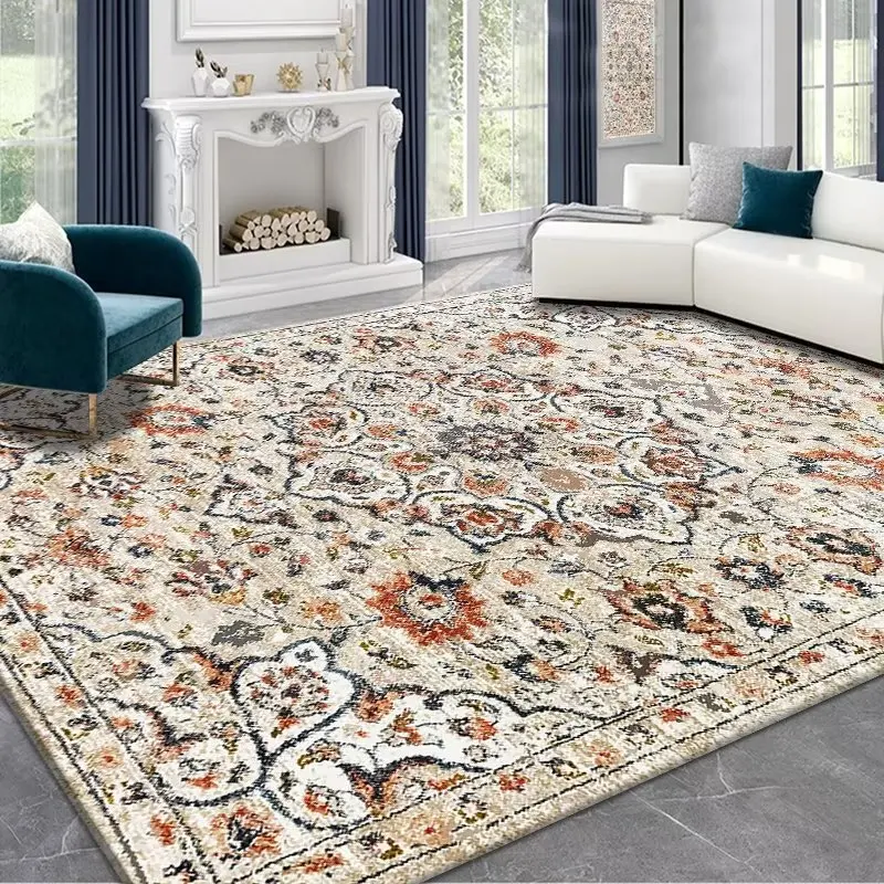 

Vintage Persian Large Carpet Living Room Nordic Carpets Rugs Sofa Coffee Table Crystal Velvet Anti-Slip Washable Large Area Mat