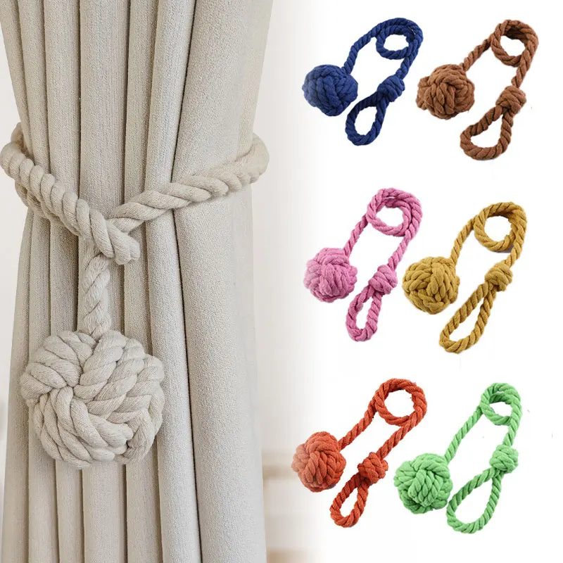1pcs Natural Cotton Curtain Tiebacks Rope Hand Knitting Curtain Fasten Cord for DIY Rural Style Drapery Accesories