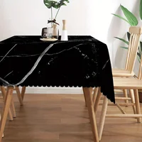 Nappe Moderne à Motif Marbre Noir, Veines Blanches, Bord Festonné, Résistante aux Taches, pour Salle à Manger et Décoration Intérieure Élégante 4