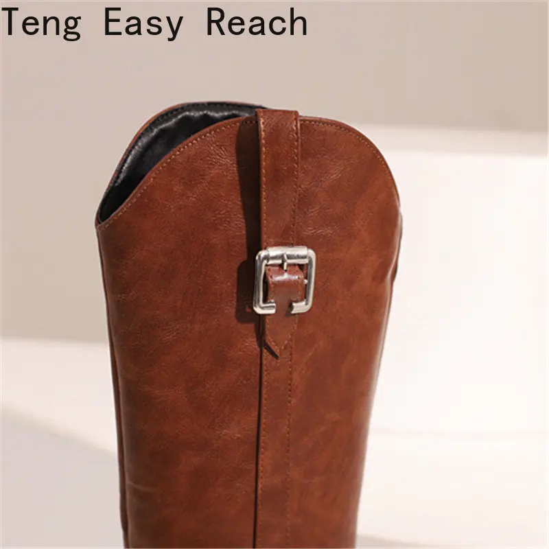 2023 New Women Knee High Boots Round head zipper Casual Low Heel Long Boots Autumn Winter Plus Size Ladies Shoes Black brown