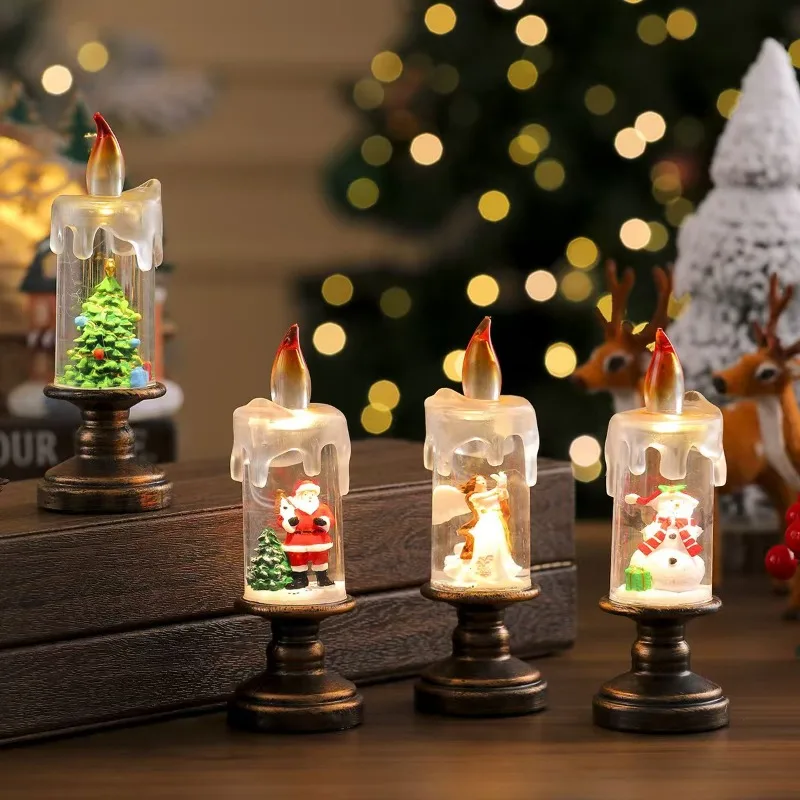 New Christmas Decorative Candle Light with Snowfall Effect - Creative Snowflake Night Light  Practical  Christmas  Gift