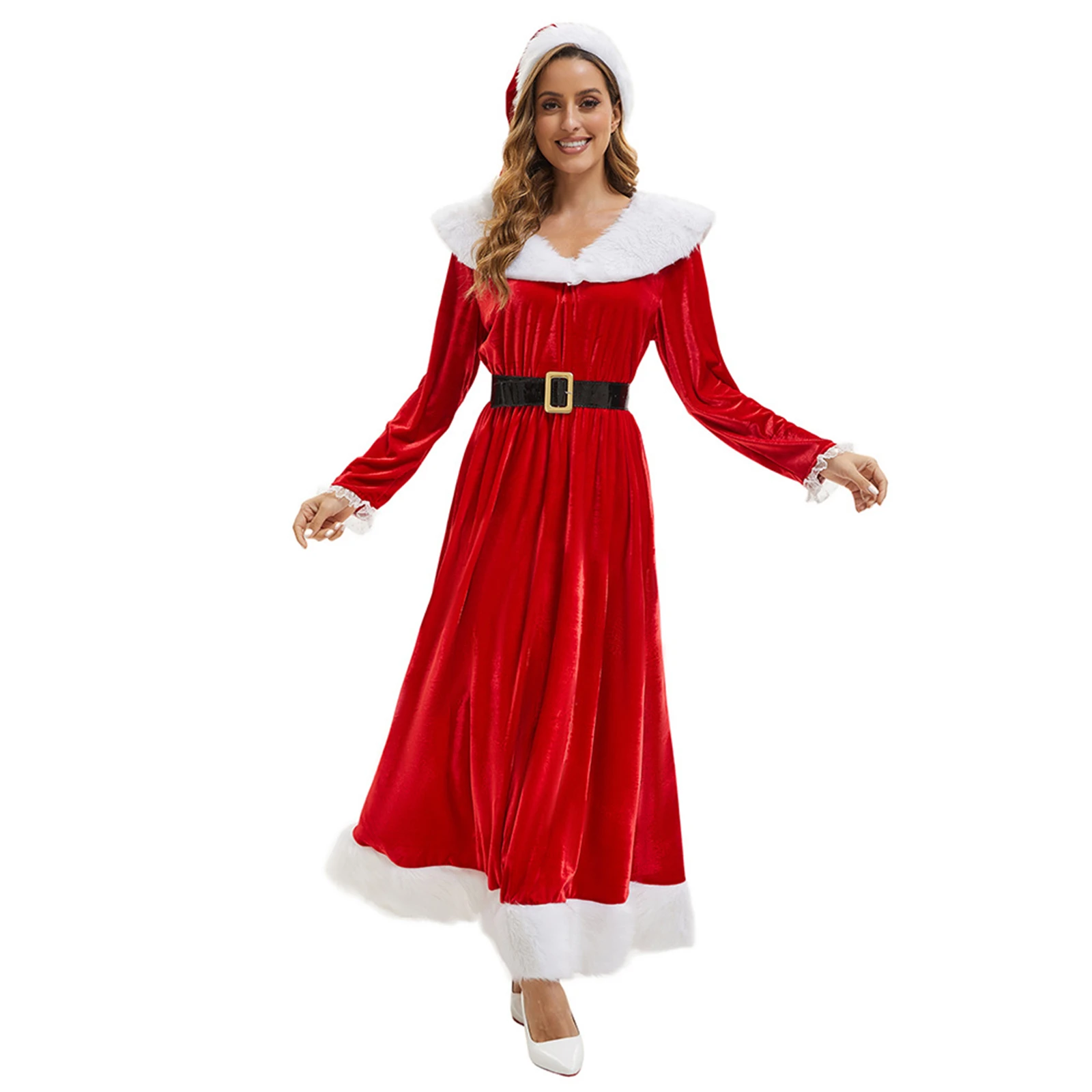 Robe Mère Noël Vintage Manches Longues avec Bonnet – photo 7