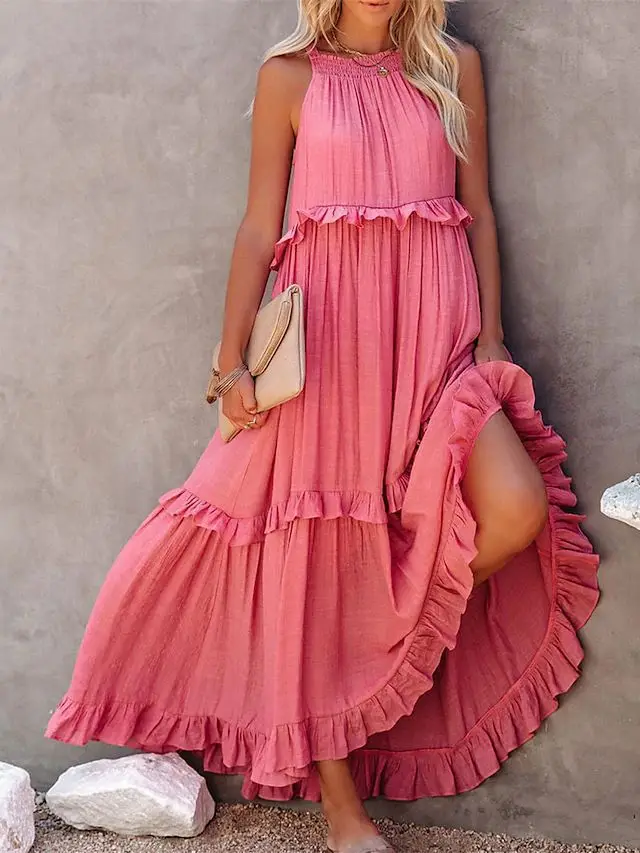 Summer Vacation Style Halter Neck Long Dresses Women Fashion Backless Leace-up Loose Ruffles Beach Dress Elegant Ladies Vestidos 11 Summer Vacation Style Halter Neck Long Dresses Women Fashion Backless Leace-up Loose Ruffles Beach Dress Elegant Ladies Vestidos