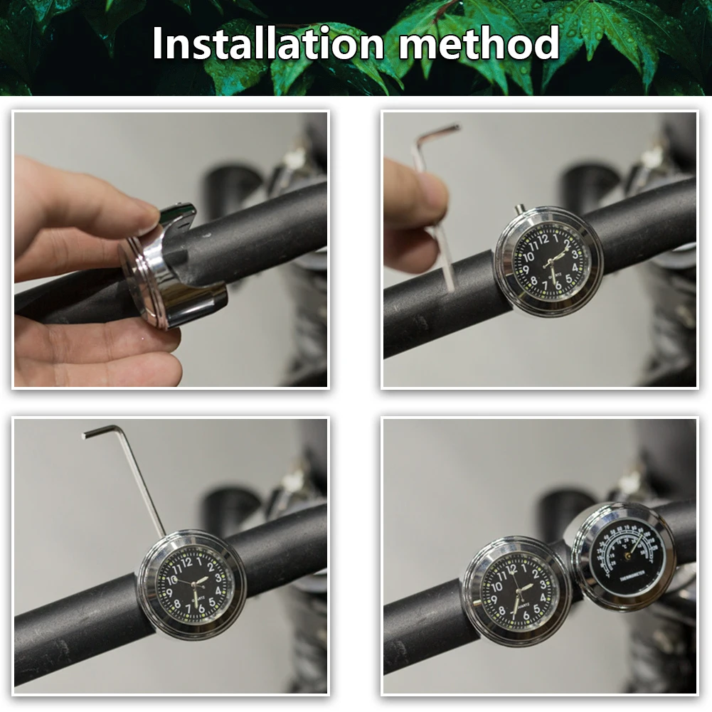 Motorcycle Handlebar Clock Thermometer Luminous Dial Clock 22-25mm