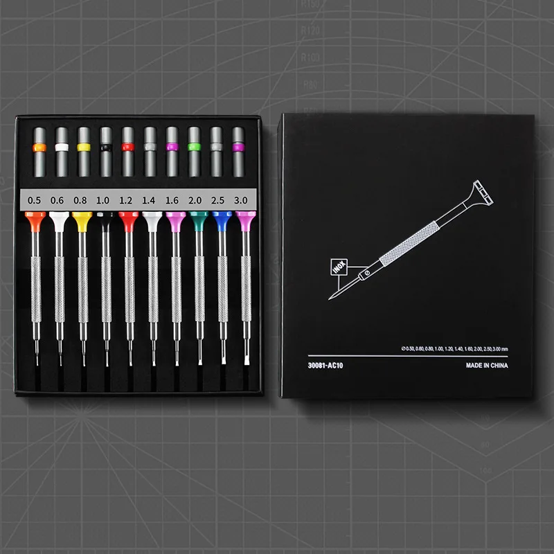 새로운 정밀 시계 스크루 드라이버 세트 10pcs 0.5-3.0mm 필립스 시계 용 원피스 핸드 스크루 드라이버 안경 시계 제조 도구
