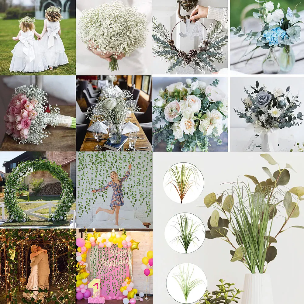 Artificial Fake Faux Plant Glass Flower Stone for Home Party Baby Shower Decor Outdoor Wedding Table Centerpieces Decoration