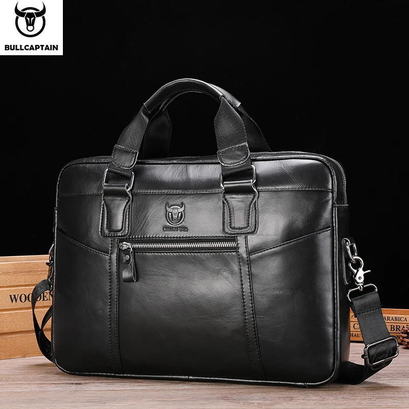 BULLCAPTAIN Men's Leather Briefcase 15.5-Inch Notebook Large-Capacity Work Bags Business Shoulder Messenger Bag laptop bag,leather briefcase,business shoulder bag