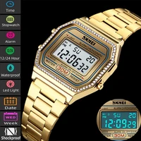 Skmei Female Watch Fashion Rhinestone Dial Waterproof Led Chronograph Women's Digital Wristwatch Alarm Clock Relogio Feminino