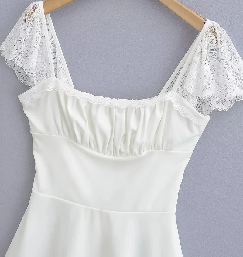 Women’s White Mini Dress With Lace Straps And Up Back Detail