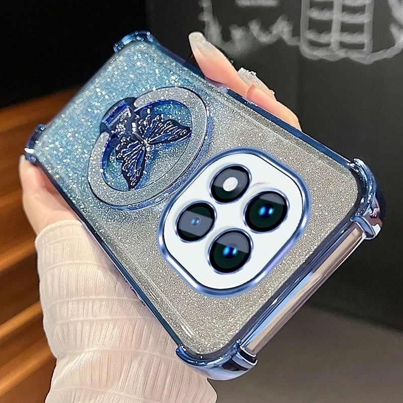 Glitter Luxury Butterfly Bracket Plating Frame Soft Case - Anti-Drop Protective Cover