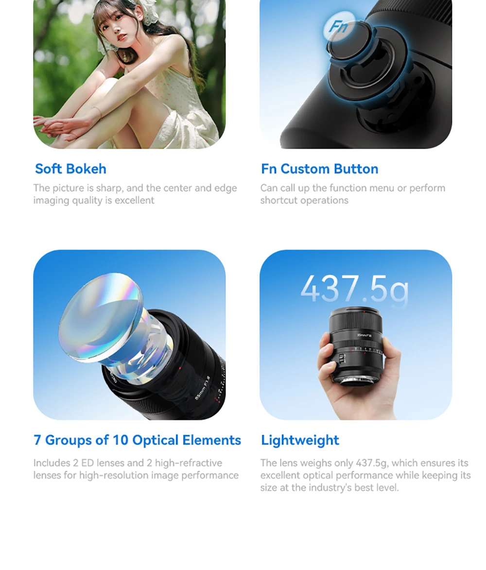 7artisans 85mm F1.8 Auto Focus STM Full Frame Large Aperture Prime Lens for Sony