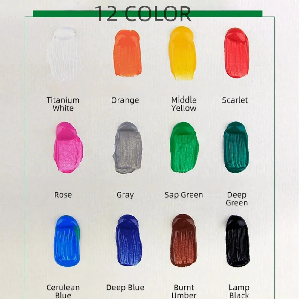 Acrylic Paint Set 12Ml 12 Color Acrylic Paint Set For Fabric Clothing Nail Glass Drawing Painting Waterproof Art Supplies