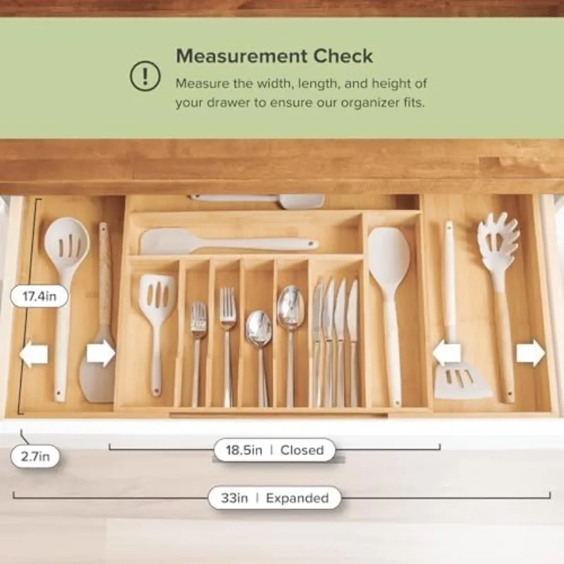 Flatware and Utensil Organizer for Kitchen Drawers, Food-Safe Contract Grade, Expandable From 18 To 33 In 2