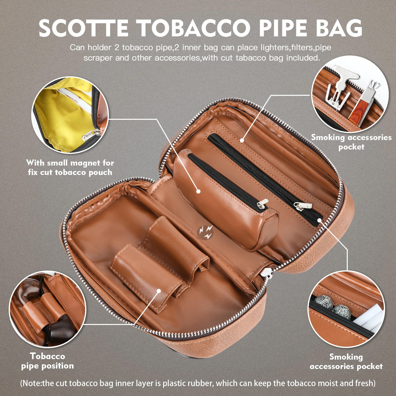 Smoking Pipe Scotte PU Leather Tobacco Smoking Pipe Bag for 2 pipes Portable Herb Tobacco Smoking Pipe Case Tools Accessories