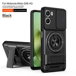 Magnetic Military Armor Phone Case with Foldable Holder and Camera Protection - Motorola Moto G06 Power (SJia - Black)