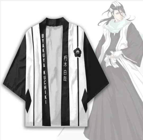 Byakuya Kuchiki Bleach Kimono Cardigans Ukiyo-e Kimono Cloak Loose Three-quarter Sleeve Cardigan Haori
