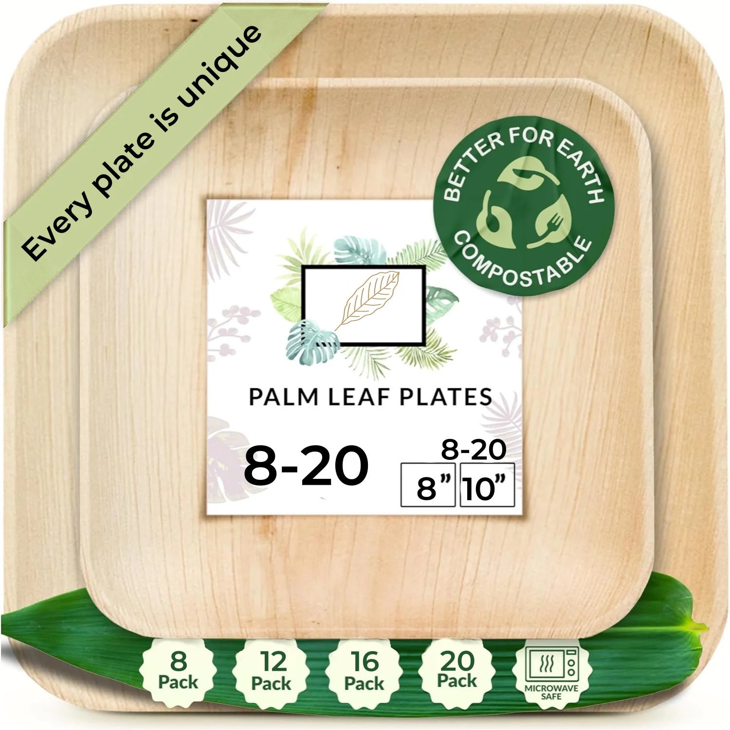 8/12/16/20Pcs 6/8 Inch Palm Leaf Square Plate Disposable Palm Leaf Plate Eco-Friendly Plate For Wedding Party Dinner Supply