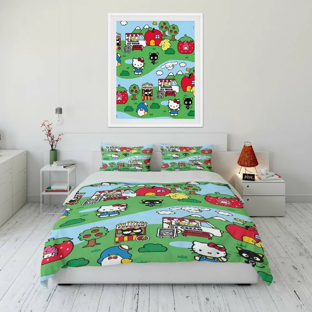 

Sanrio All Character Cartoon Bedding Set Baby 3 Pieces King Size Duvet Cover Comforter Pillowcase Children Bedroom Decor Gift