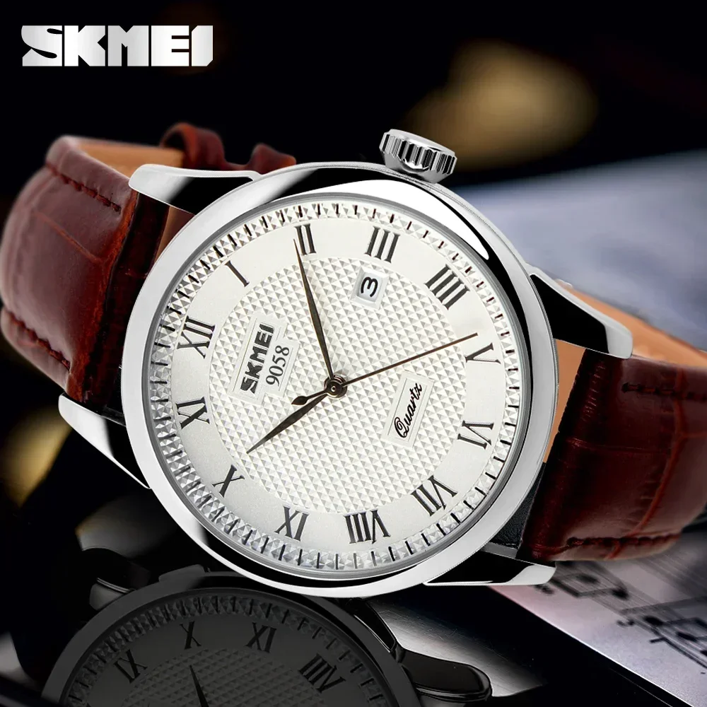 SKMEI 9058 Lovers Quartz Watch Love Witness Time Women Men Leather Strap Sports Waterproof Wristwatches Date Clock Reloj Hombre
