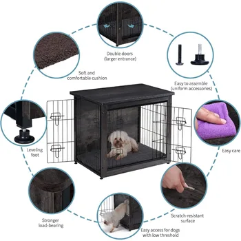 Dog Crate Furniture with Cushion, Wooden Crate with Double Doors, Dog Kennel Indoor for Small/Medium/Large Dog 5