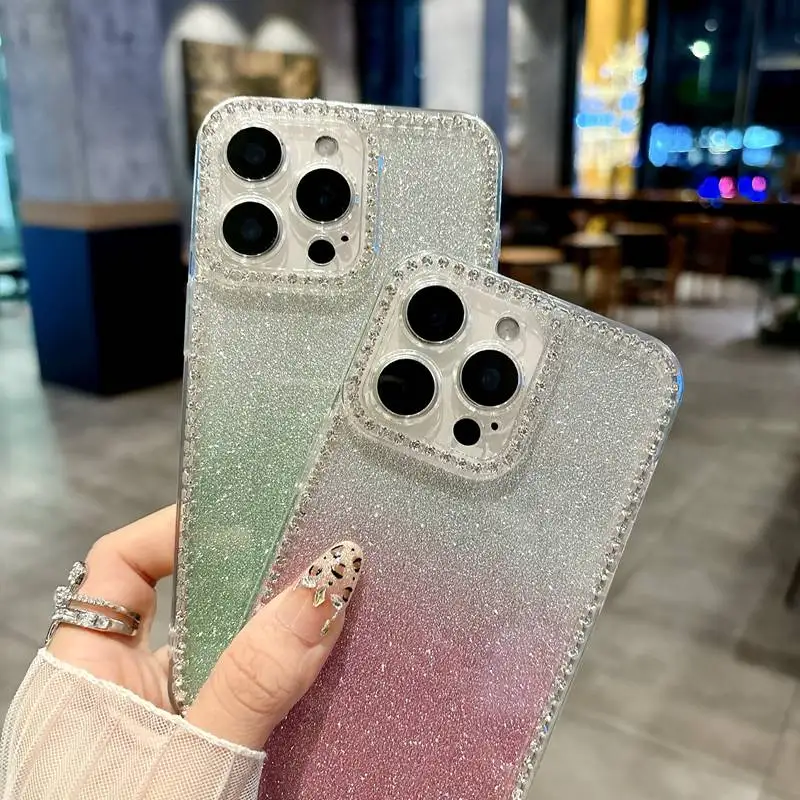 Gradient Glitter Bling Diamond Clear Soft Phone Case
