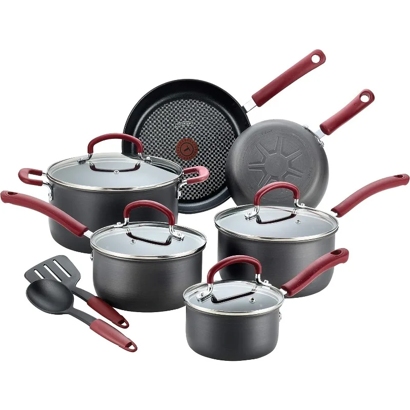 

T-fal Ultimate Hard Anodized Nonstick Cookware Set 12 Piece Oven Broiler Safe 600F Pots and Pans, Dishwasher Safe Black