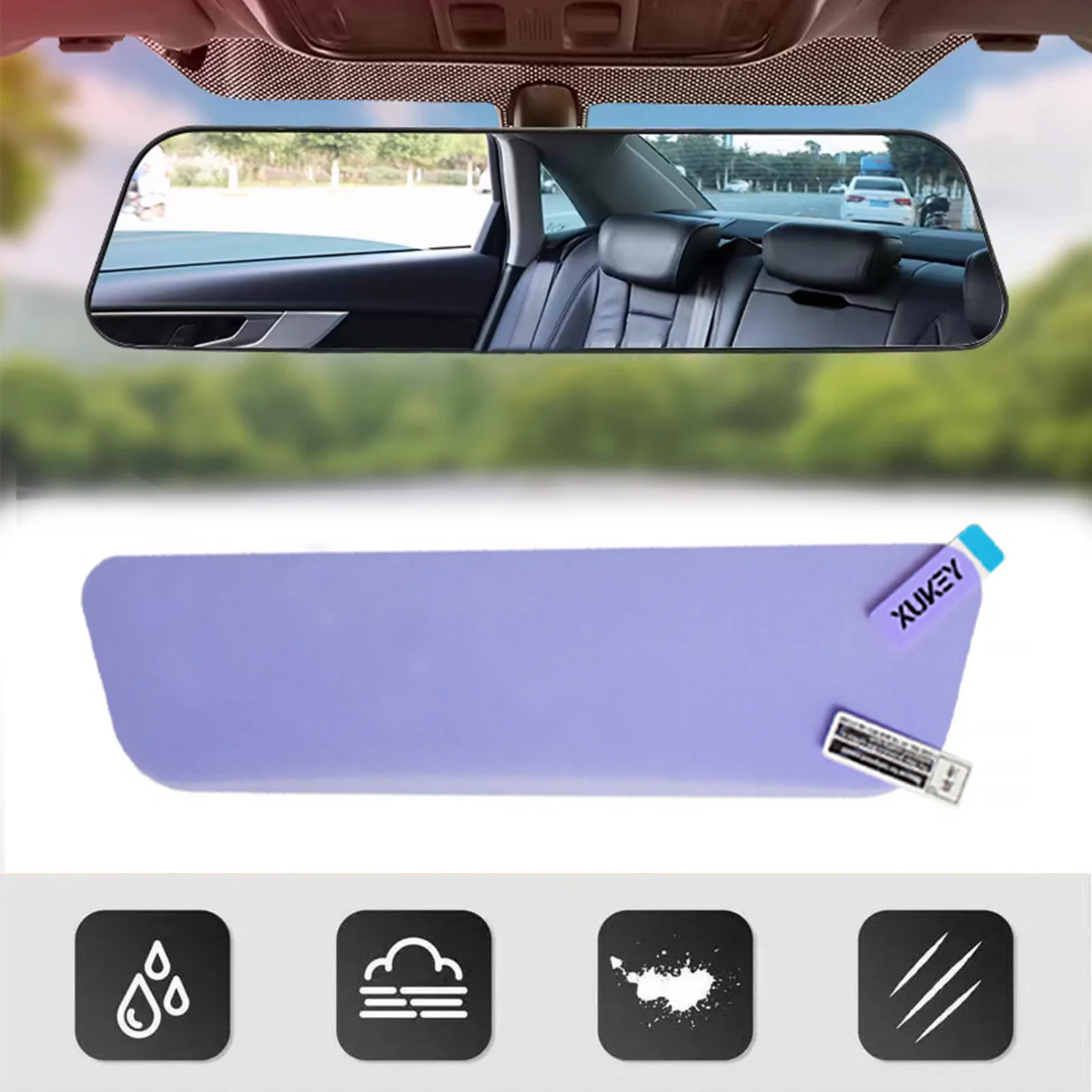 Car Interior Rearview Mirror Rainproof Film Anti-Glare Anti-Fog PET Nano Protective Sticker Protective 198mm*52mm Universal