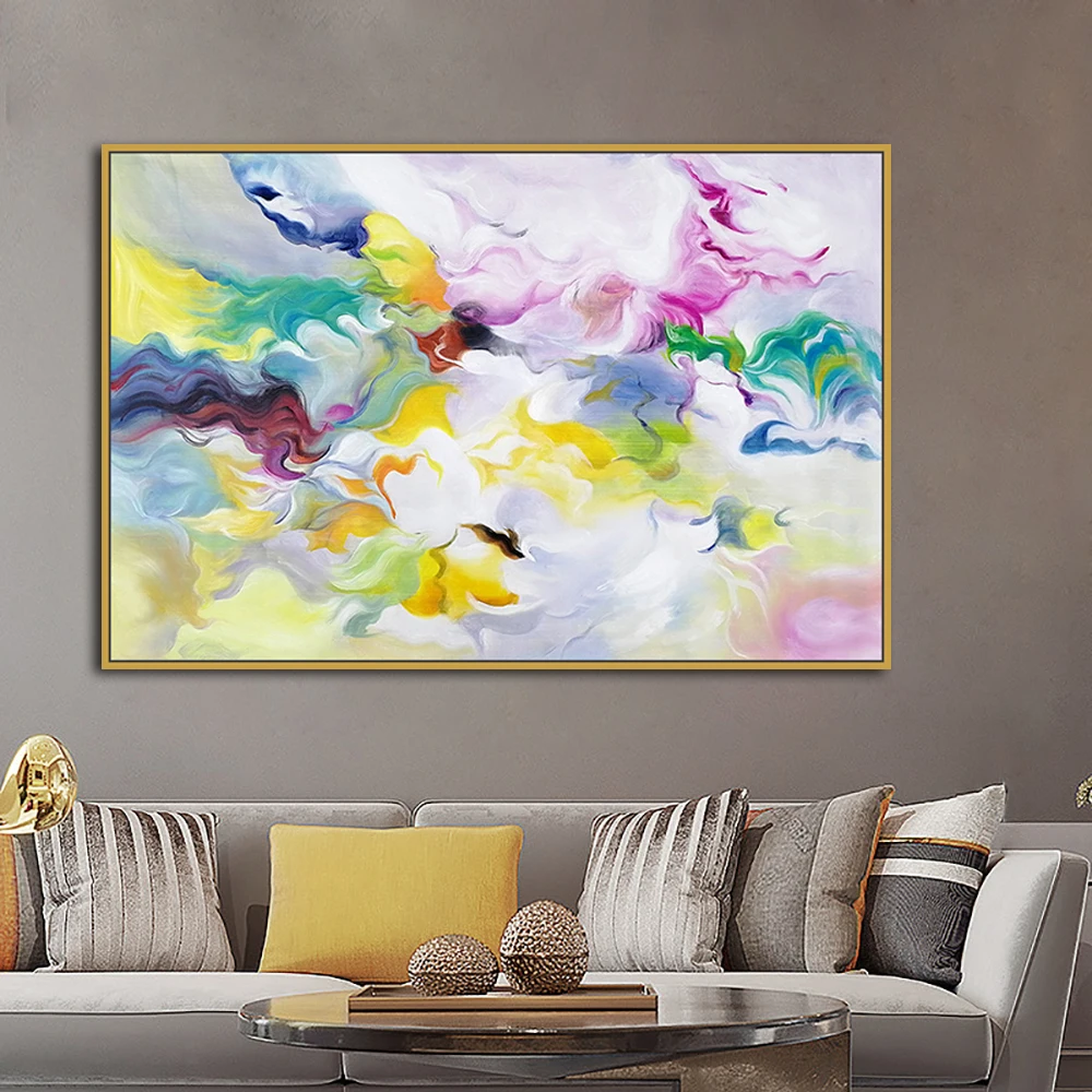 

Mintura Handpainted Handmade Colorful Clouds Oil Painting on Canvas,Modern Pop Art Wall Hanging Picture for Live Room,Home Decor