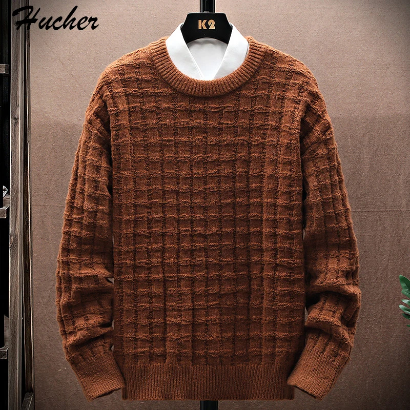 

Huncher Mens Knitted Vintage Sweater Men 2023 Winter Warm Casual Oversized Jumper Male Korean Fashion CrewNeck Sweaters For Men