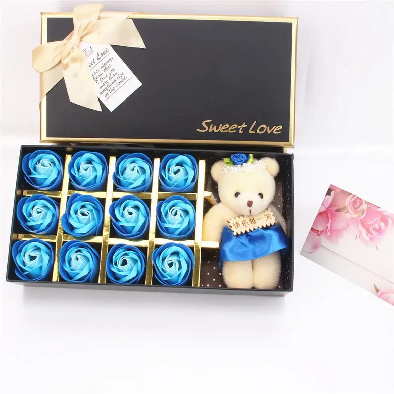 Rose Soap Flower Gift Box 12 Little Bear Flowers Mother'S Day Gift Foreign Trade Valentine'S Day Simulated Flowers