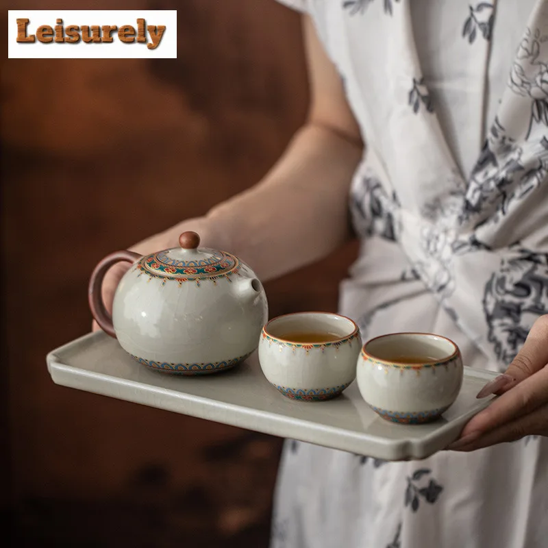 Dunhuang Culture Ru Kiln Tea Set Complete Set Vintage Tea Ceremony Set Teapot And Tea Cup Set Chinese Tea Set Equipment Gift