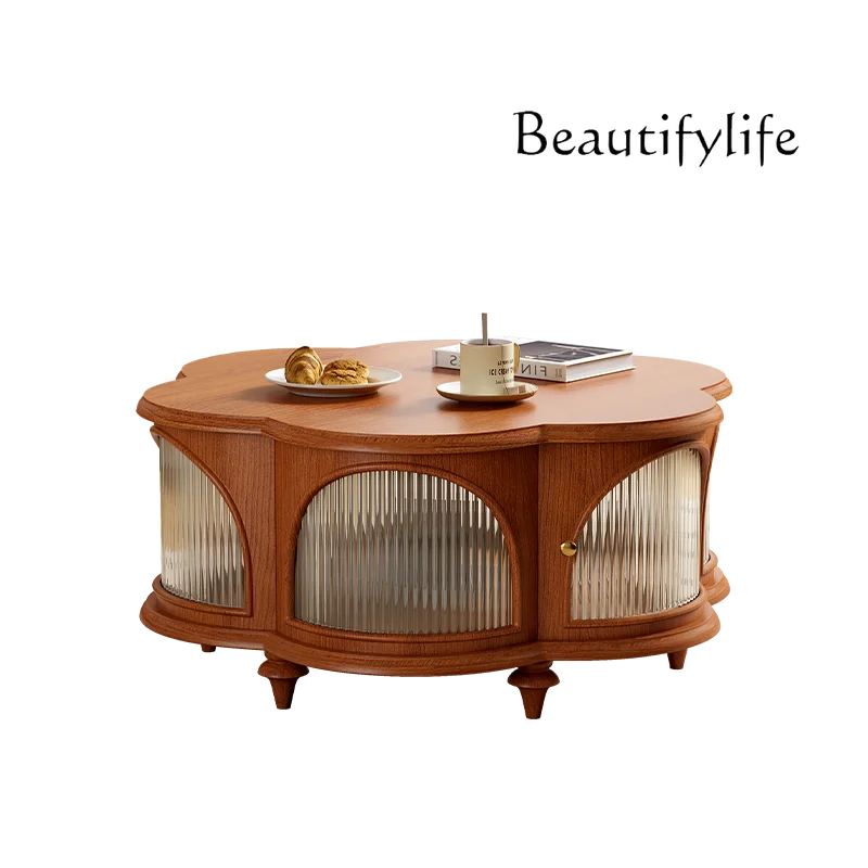 

French Retro Solid Wood Cream Style Light Luxury Small Coffee Table Quiet Style Living Room Small Apartment Tea Table