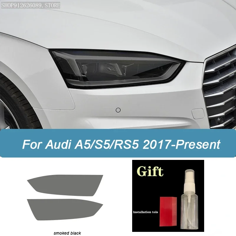 

Car headlights protective film smoke black colored packaging vinyl transparent TPU sticker For Audi A5 S5 RS5 8T 8F 8W6 2011-On