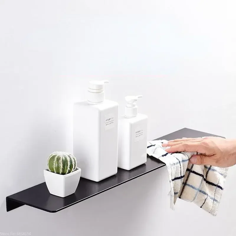Shelf Without Drilling Shampoo Holder Bathroom Wall Floating White Black Shelves Stick Bath Organizer for Kitchen Accessories 4