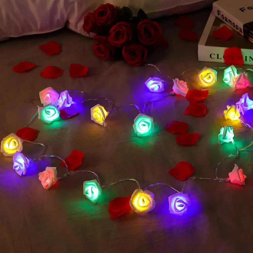 5V USB/Battery Power Red Pink Warm Blue RGB Rose Flower LED String Light 1.5M 3m 6M 10M Wedding Christmas Decoration Fairy Lamp
