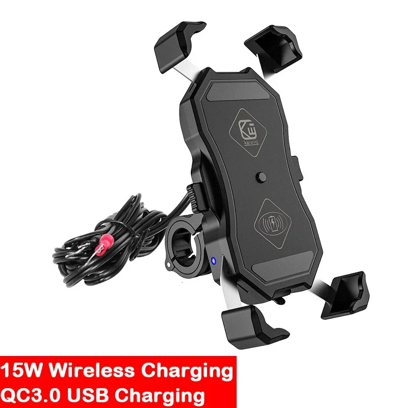 Universal Motorcycle Phone Holder with Quick USB and Wireless Charging, Mirror Stand and Handlebar Mount