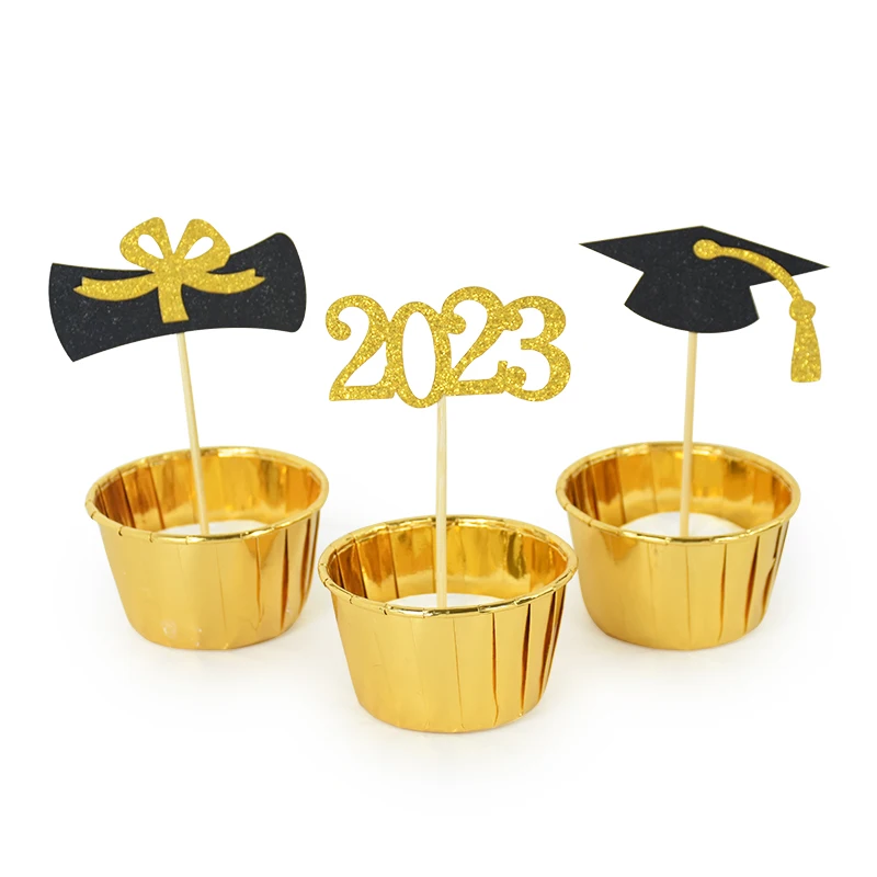 

12Pcs Glitter Graduation Cake Toppers Graduation Party Decoration 2023 Cupcake Decor Congratulations Grad Supplies