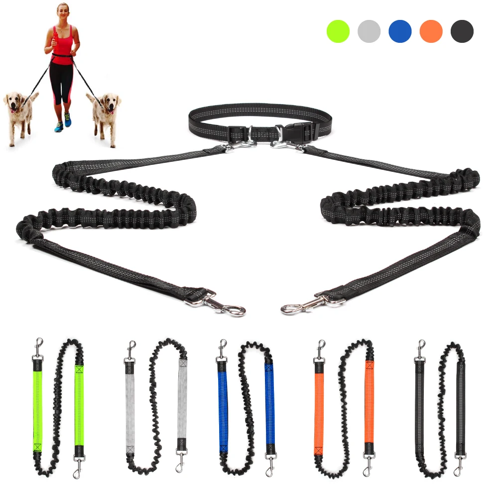 HandsFree2DogLeashesBungeeRetractablePetRunningWaistLeashfor