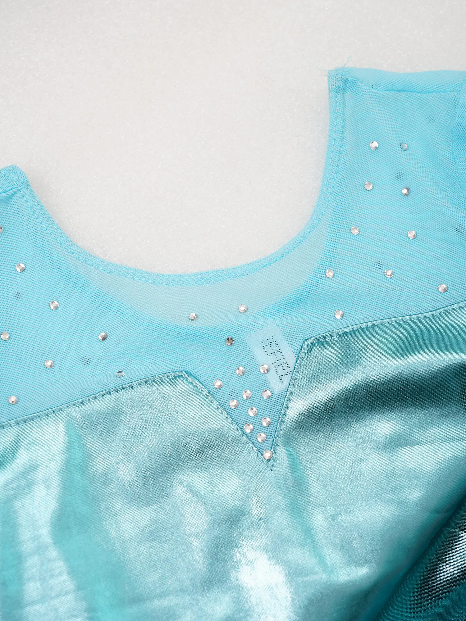 Sparkle Girls Tulle Long Sleeve Gymnastics Leotard Bodysuit Rhinestone Metallic Ballet Leotard Kids Practice Stage Dance Costume