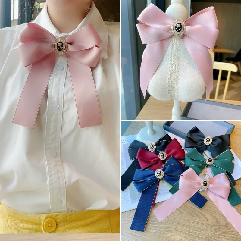 여성용 레트로 원단 활 타이 크리스탈 진주 꽃 브로치, 대학 스타일 셔츠 칼라 핀 넥타이, 한국 패션 주얼리 선물