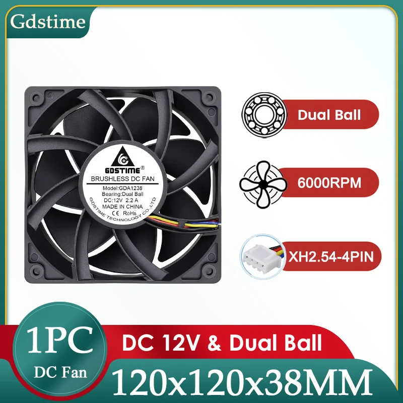 

Gdstime 120x120x38mm Graphics Card Mining Machine Cooling Fan 120mm 12cm DC 12V Dual Ball 12038 High Air Volume Violent Cooler