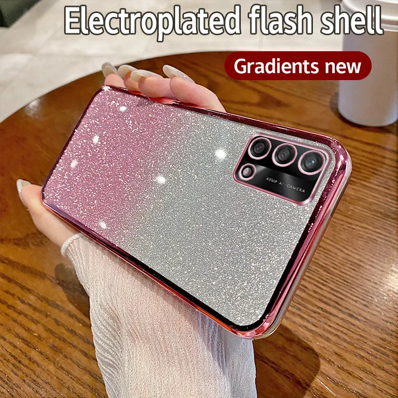 Shiny Glitter Plating Silicone Phone Case with Camera Lens Protection