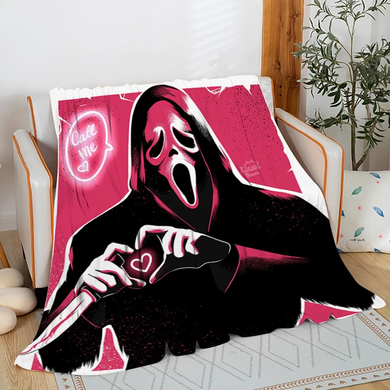

Fleece Blanket Sofa Pink B-Ghostfaces Warm Bed Camping Custom Nap Fluffy Soft Blankets for Winter King Size Microfiber Bedding